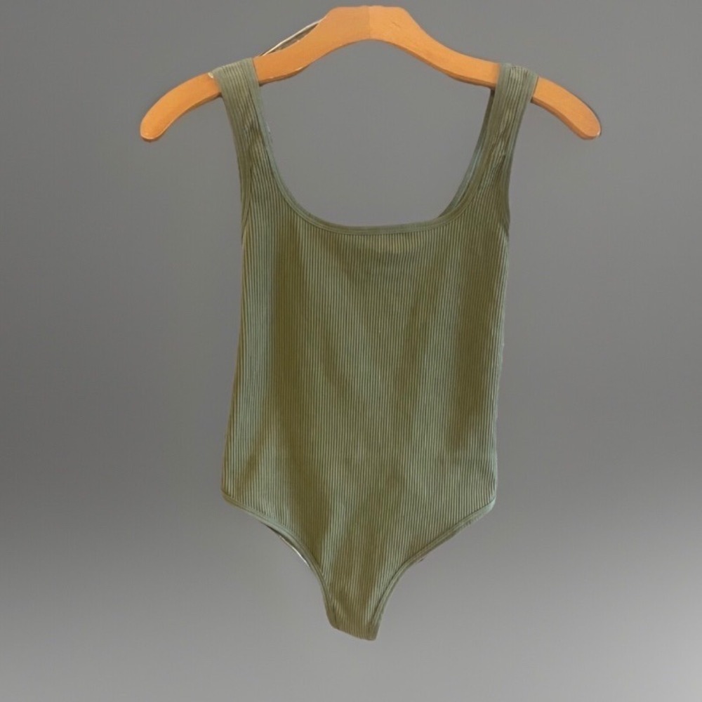 Sage Green-Colsie-Ribbed Knit Seamless One Piece Stretch Bodysuit Size XS -New